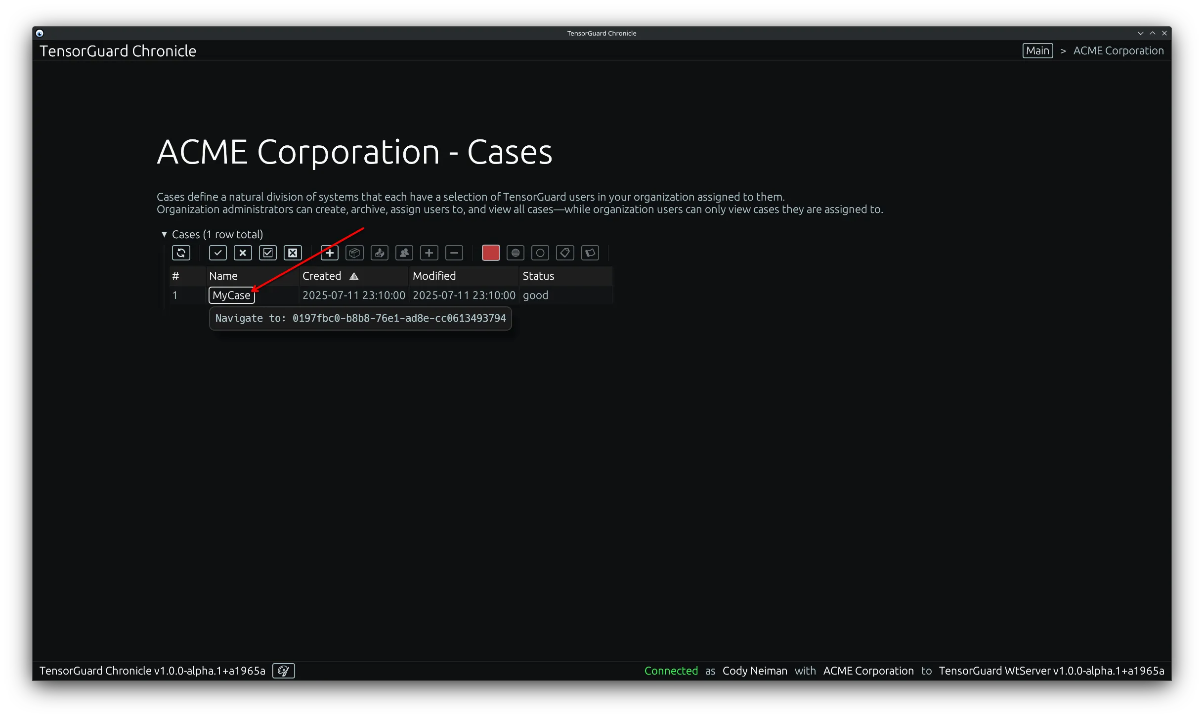 TensorGuard Organization Menu - Case Select