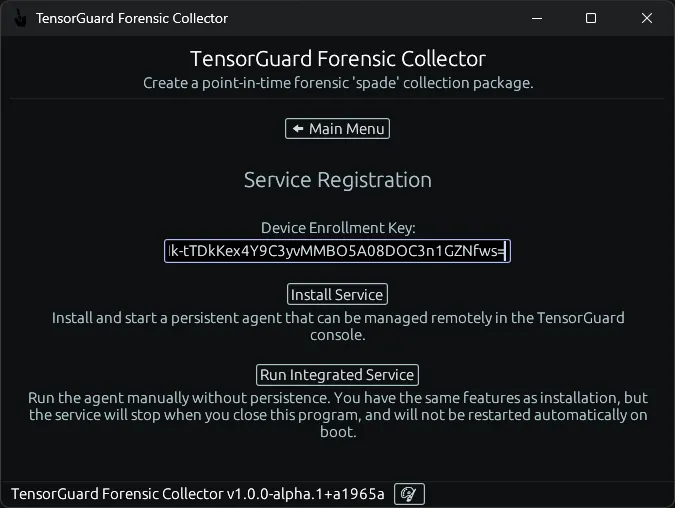 TensorGuard Collection Menu - Device Enrollment