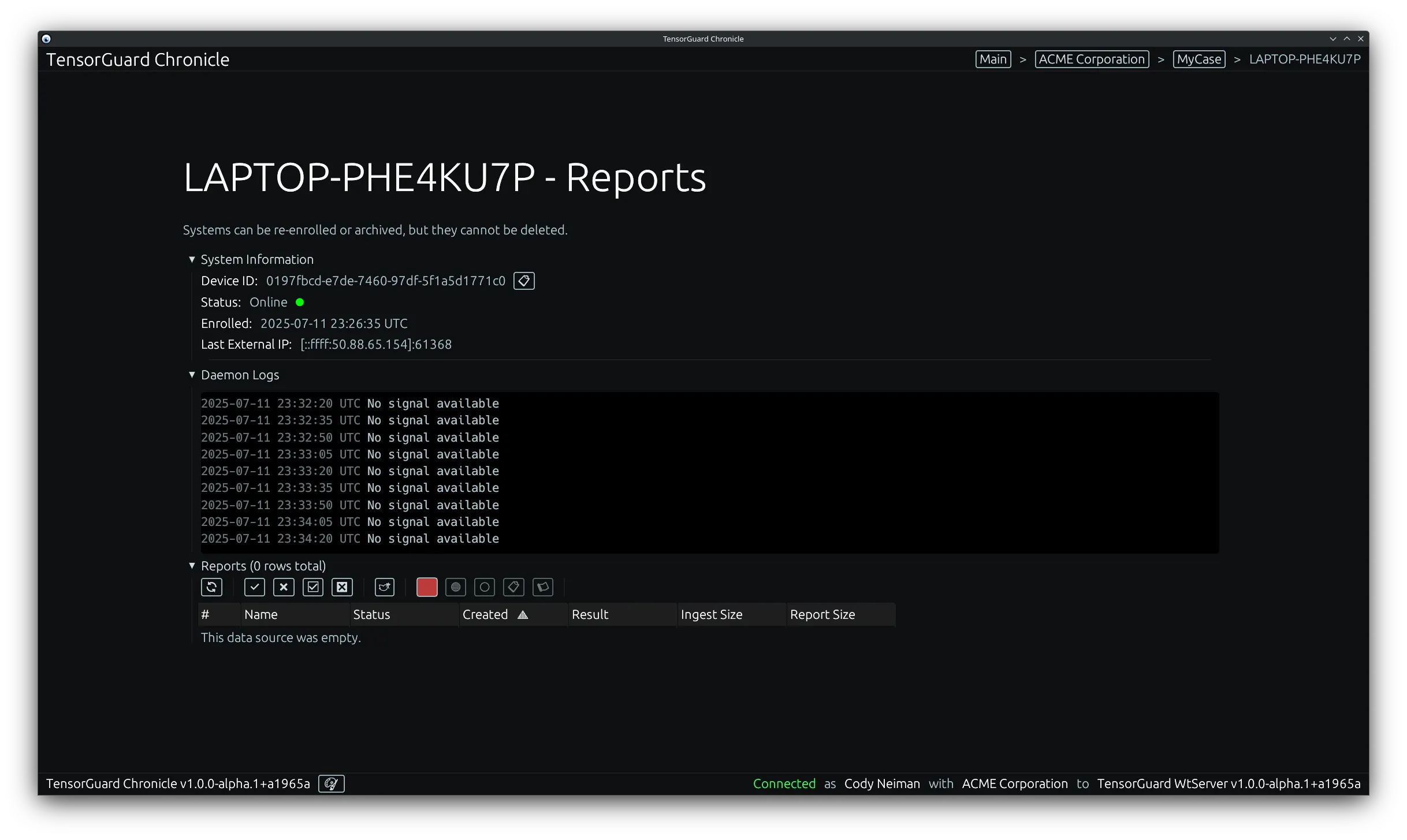TensorGuard Device Menu
