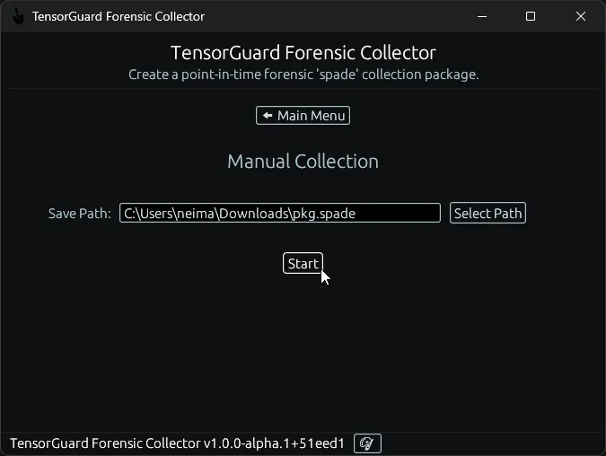 TensorGuard Collector Menu - Manual Collection Options