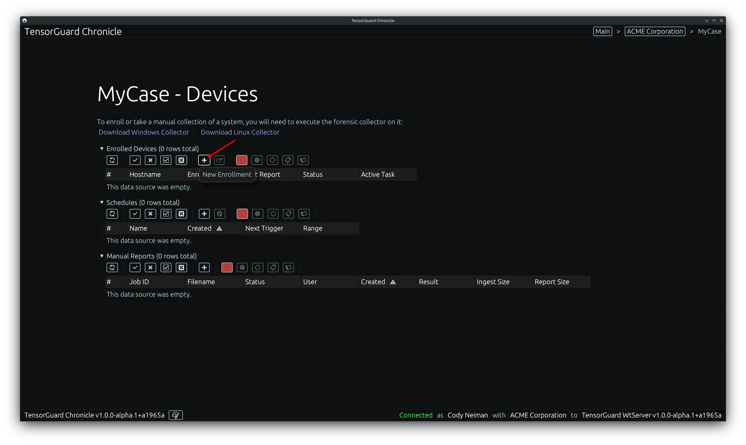 TensorGuard Case Menu - New Enrollment Tool