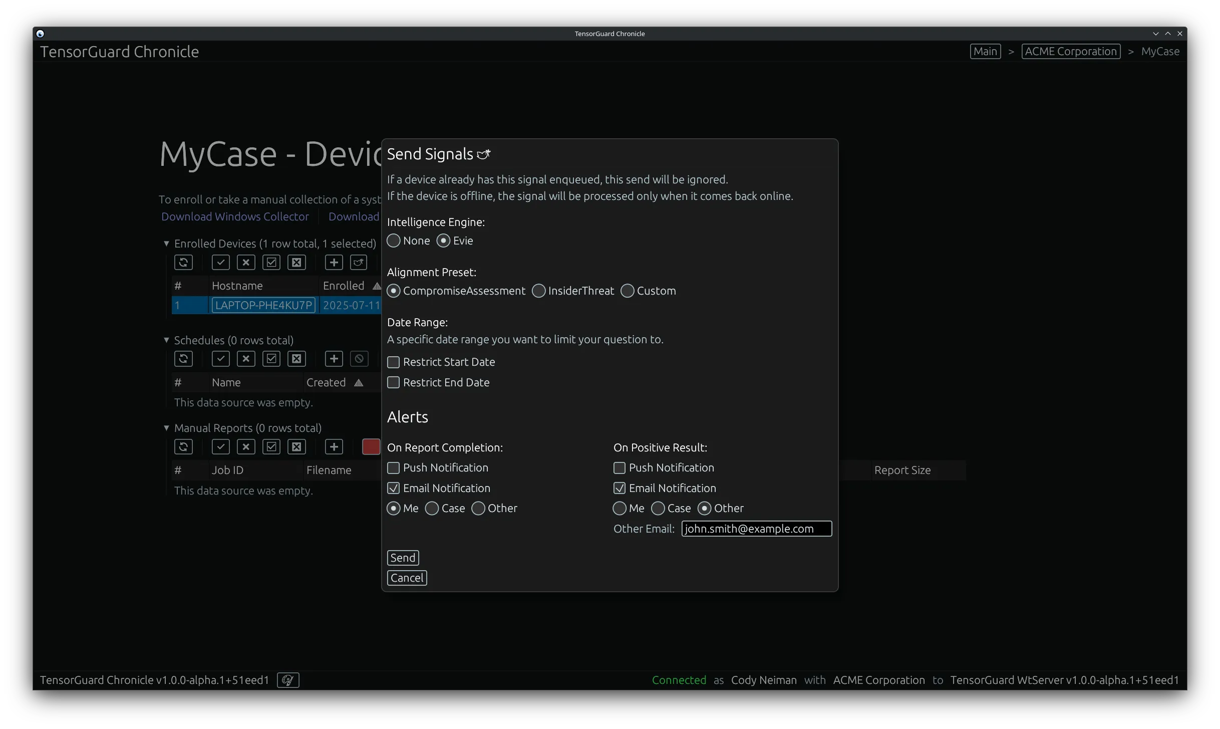 TensorGuard Case Menu - Send Signal